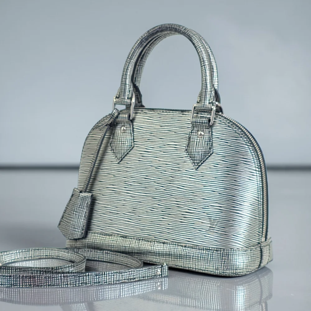 Louis Vuitton Alma BB Epi Leather Metallic Silver Black Crossbody Bag